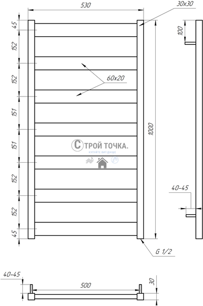 Електрична сушка для рушників Bull 800x53x3 GA-3004 фото