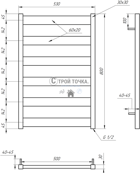 Електрична сушка для рушників Bull 800x53x3 GA-3004 фото