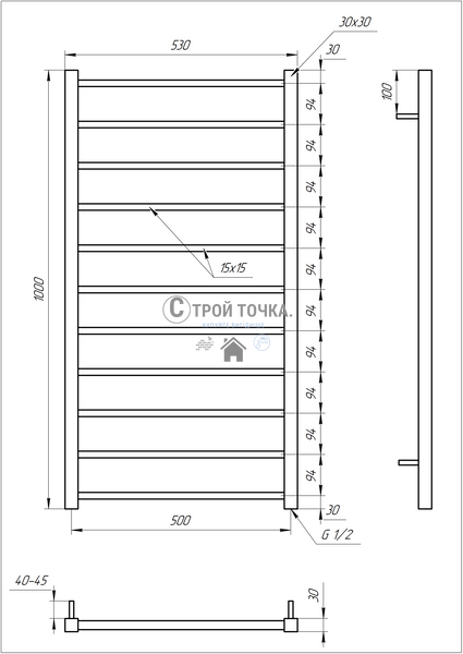 Водяна сушка для рушників Flat 100x53x3 GA-1202 фото