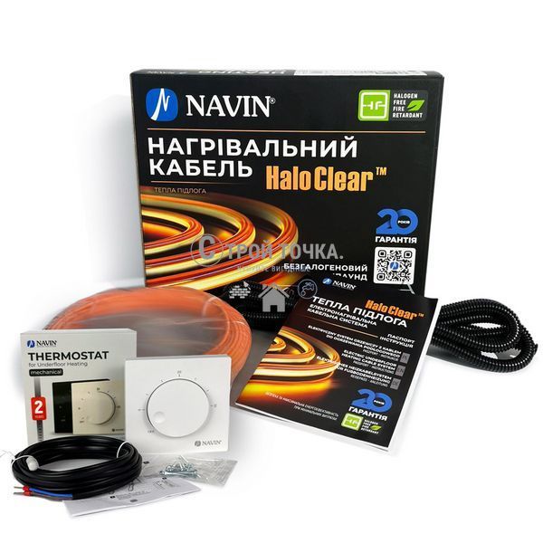 Комплект теплого пола NAVIN HaloClear Basic 100 Вт / 0.5 - 0.7м&sup2; (5.5 м) нагревательный кабель + терморегулятор NAVIN EH84WM-16A, белый матовый 40-102005-0100 фото