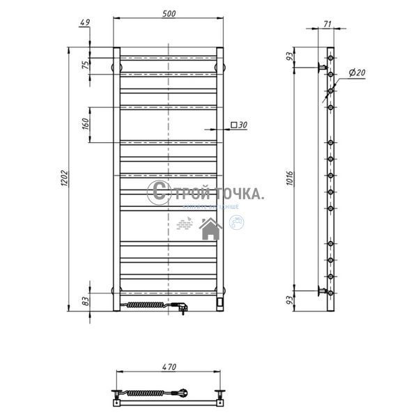 Рушникосушка Класик Квадро 500х1200 Sensor з таймером, ліва 10-016153-5012 фото