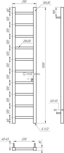 Електрична сушка для рушників Scala 1200x25x3 GA-3604 фото
