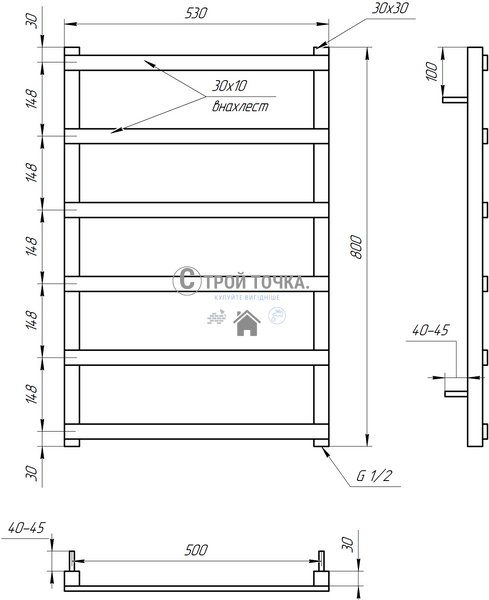 Водяна сушка для рушників Basis Light 800x53x3 GA-1901 фото