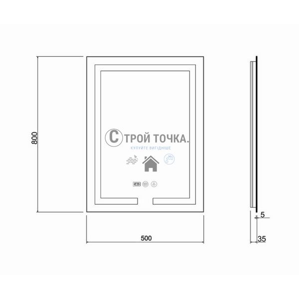 Дзеркало Mideya 500х800 в ванну з LED-підсвічуванням та антизапотіванням 09128 фото
