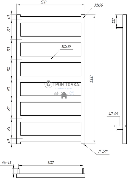 Електрична сушка для рушників Nova DRY 800x53x3 GA-2304-1 фото