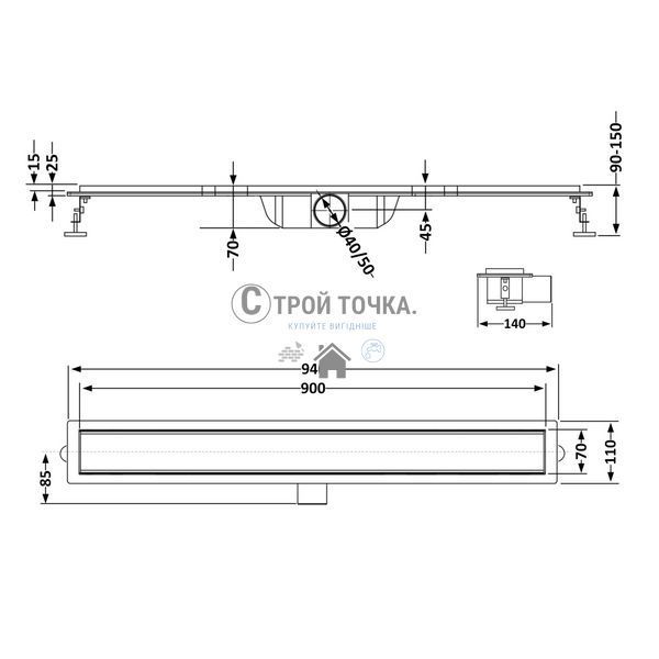 Трап из нержавеющей стали Taurus FA900 линейный с комбинированным затвором SD00051893 фото