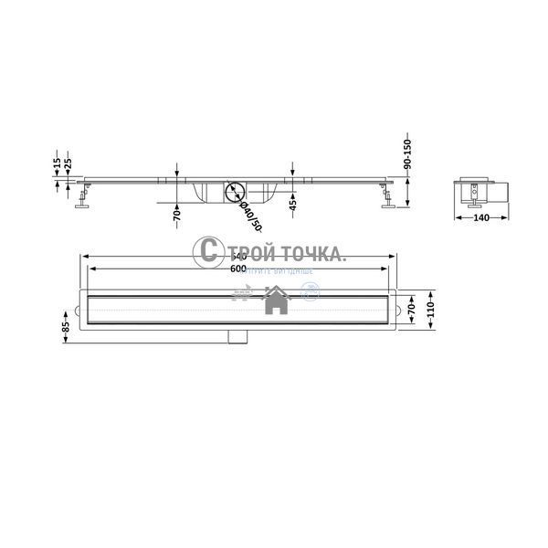 Корпус линейного трапа из нержавеющей стали Taurus 600 с сухим затвором SD00053571 фото