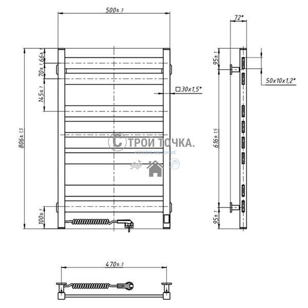 Рушникосушка Largo 500х800 Sensor ліва, чорний муар 12-244153-5080 фото