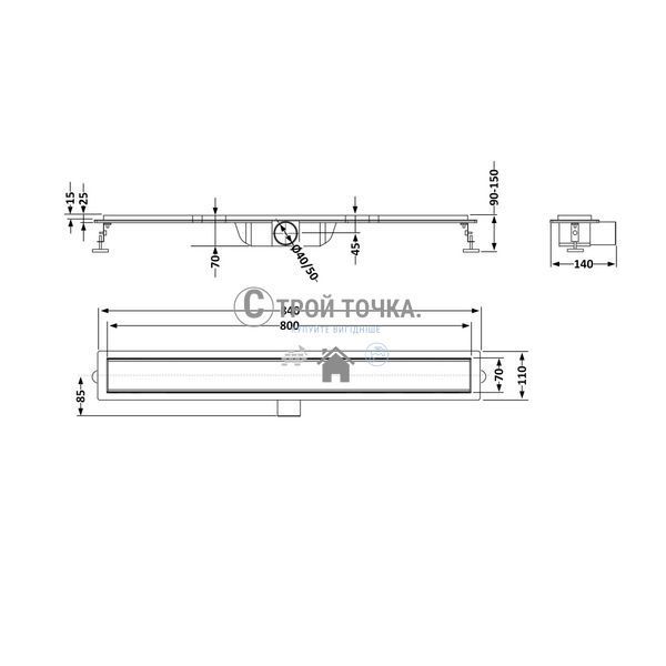 Корпус линейного трапа из нержавеющей стали Taurus 800 с сухим затвором SD00053573 фото