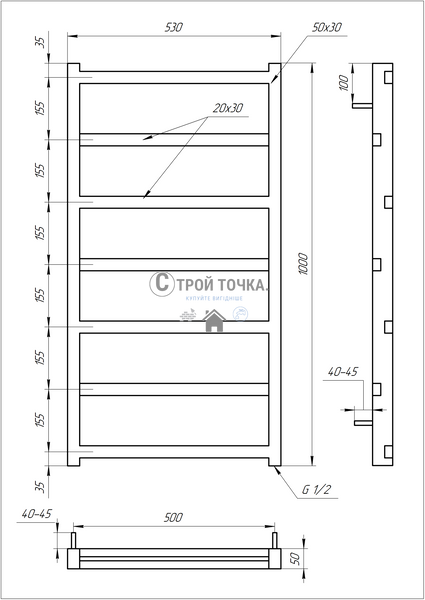 Водяна сушка для рушників Level 800x53x3 GA-1701 фото