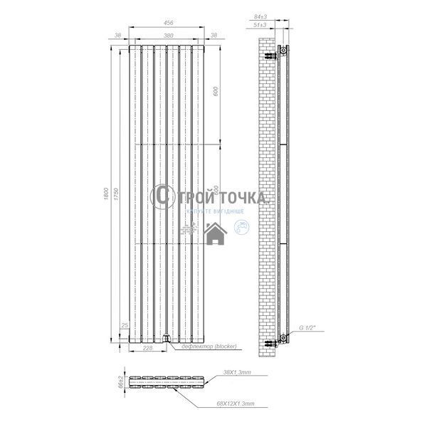 Вертикальний радіатор Largo Double 456х1800-6, anticor, білий 02-144063-4518 фото