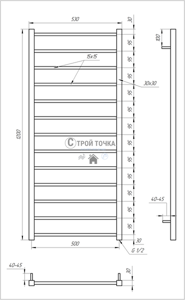 Водяна сушка для рушників Flat 800x53x3 GA-1201 фото