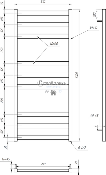 Електрична сушка для рушників Tristar flat 800x53x3 GA-5004 фото