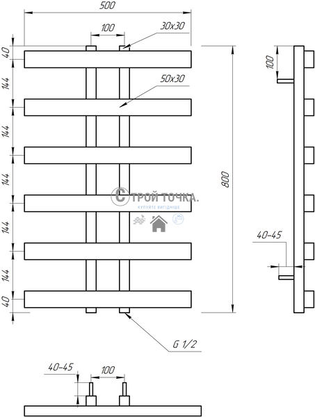 Водяна сушка для рушників Symmetry 1200x50 GA-1503 фото