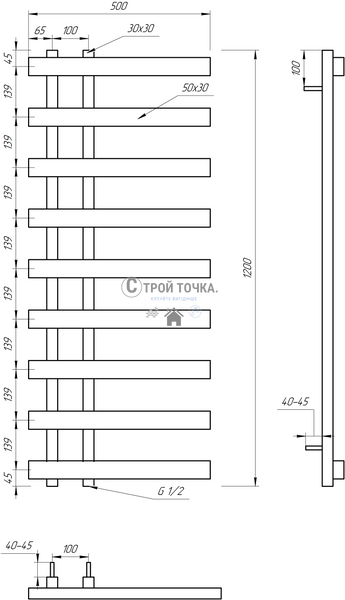 Водяна сушка для рушників Split 100x53x3 GA-1602 фото