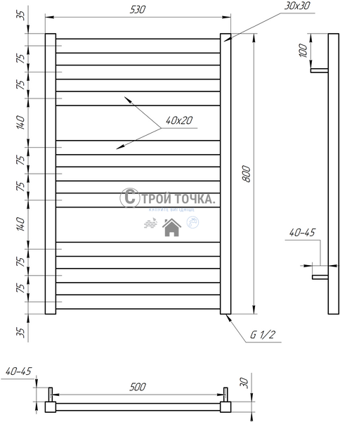 Водяна сушка для рушників Tristar flat 100x53x3 GA-5002 фото